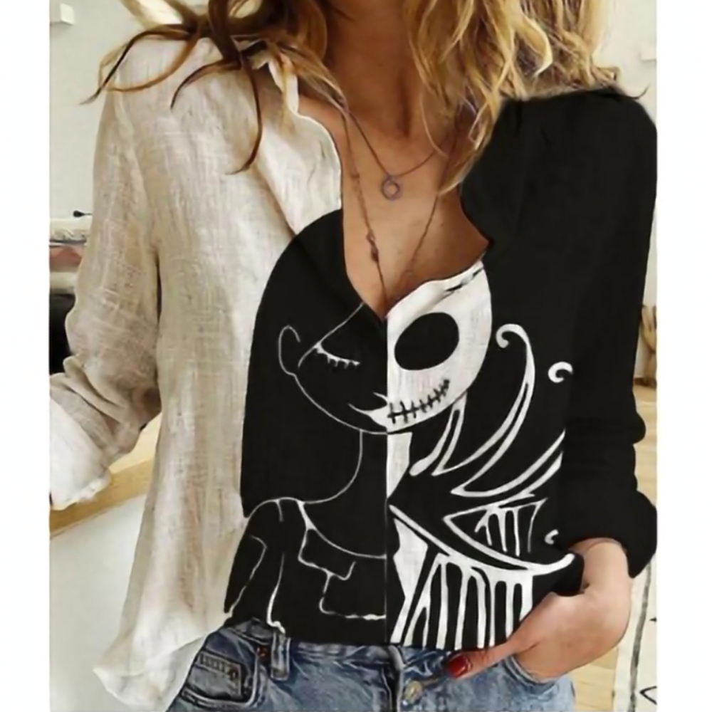 Nightmare Before Christmas Jack Skellington & Sally Women's Button Up Top